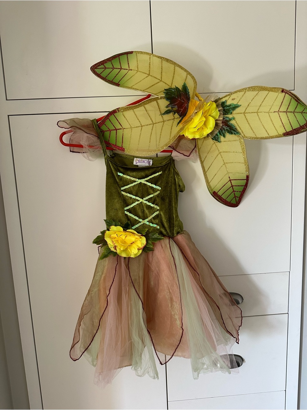 Princess Green and Yellow Floral Fairy Dress with Wings